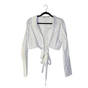 Amaro Cotton Poplin Cropped Wrap Around Tie Front White Blouse XXL Euro Summer
